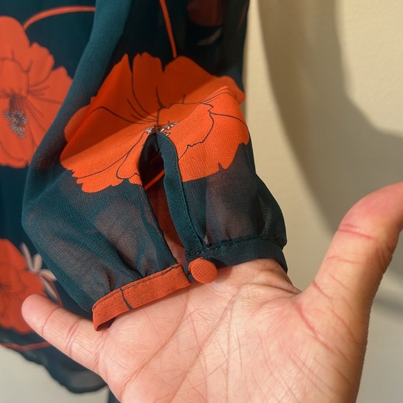 Cupcakes &‎ Cashmere Sybella Shift Dress Women XS sheer long sleeve floral print - Picture 7 of 12